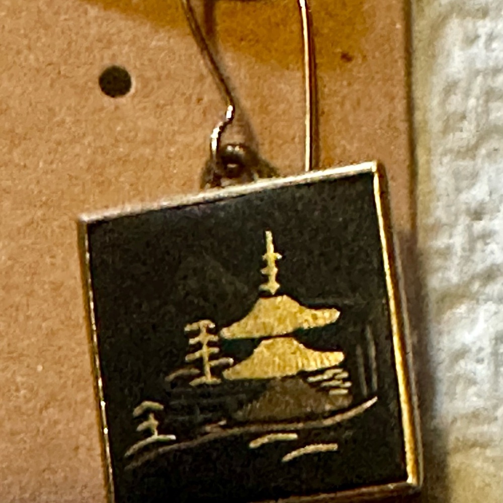 Damascene Japanese earrings. 1940-1980 - Picture 2 of 4